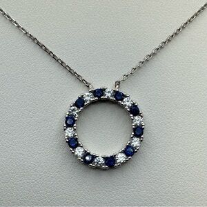 Stunning Sterling Silver Blue Sapphire Circle Pendant Necklace 925 Eternity